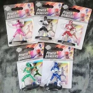 Set of Power Rangers Mini Figures with Stand & Holographic Card